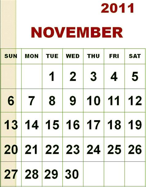 Calendar Of 2011 November
