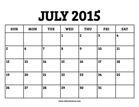 Calendar Of 2015 July