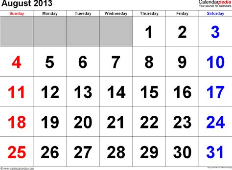 Calendar Of August 2013