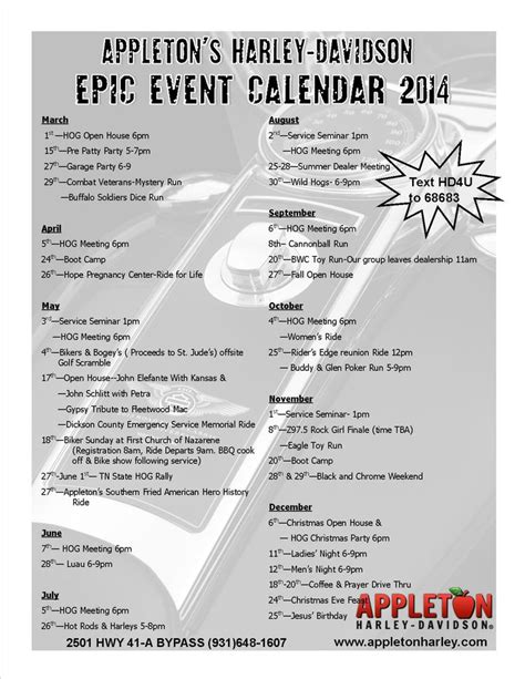 Calendar Of Events Appleton