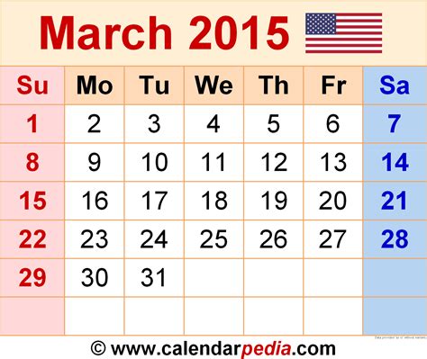 Calendar Of March 2015