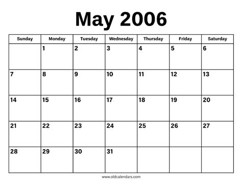 Calendar Of May 2006