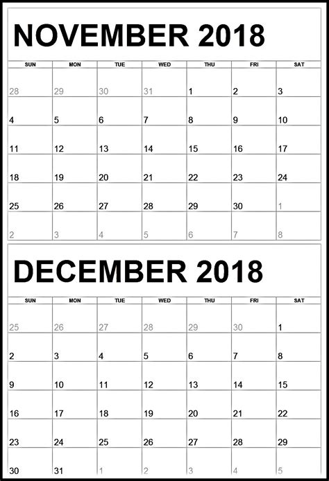 Calendar Of November December