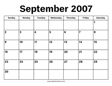 Calendar Of September 2007