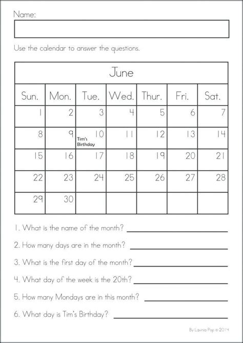 Calendar Practice Worksheets