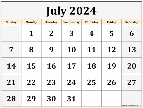 Calendar Printable July 2022