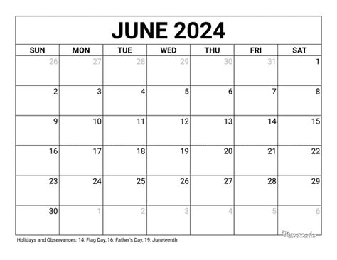 Calendar Printable June