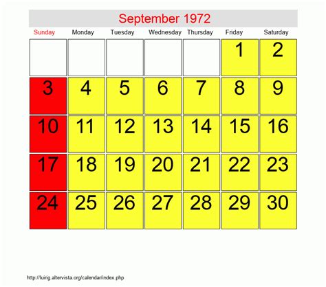 Calendar Sept 1972