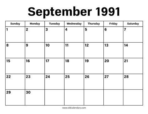 Calendar Sept 1991