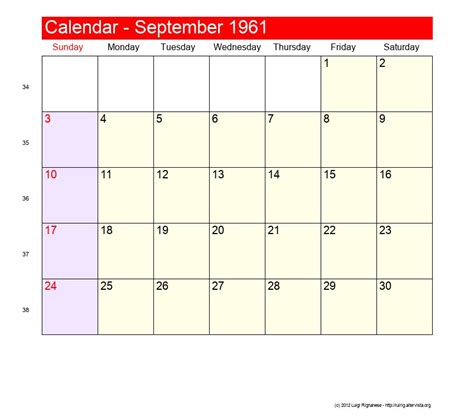 Calendar September 1961
