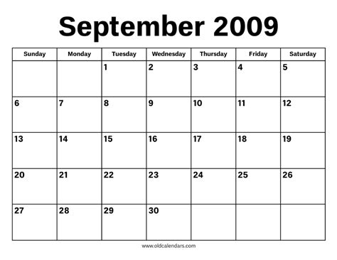 Calendar September 2009