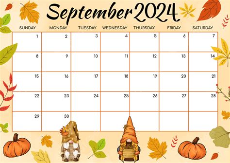 Calendar September 2024 Printable Cute