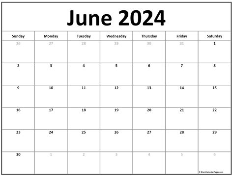 Calendar Template For June
