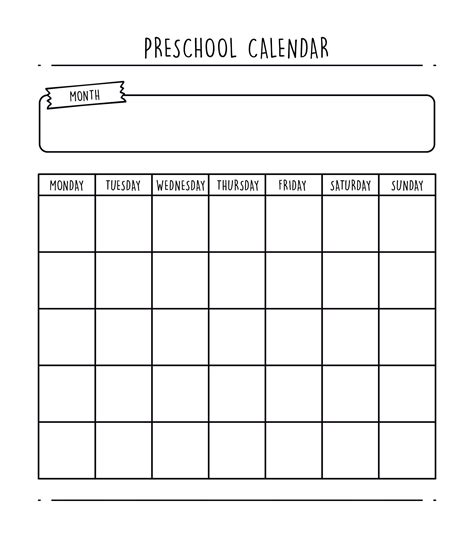 Calendar Template For Preschool