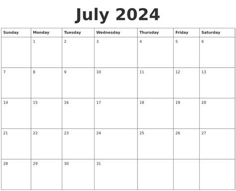July Monday 2024 Blank Calendar Calendar Quickly