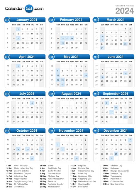 Printable 2024 Calendar With Holidays And Notes