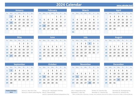 2024 United States Calendar with Holidays