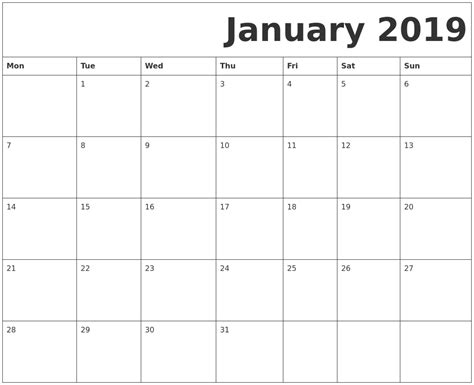 Calendar With Monday Start