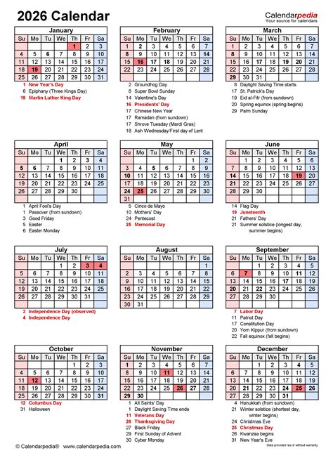Calendarpedia 2026 Calendar Printable