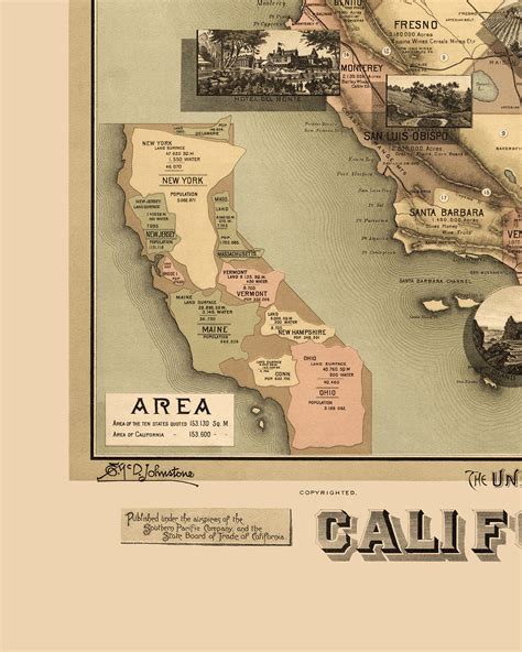 1888 Antique CALIFORNIA State Map Vintage MINIATURE Map of California