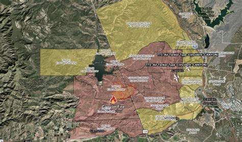 MAP Canyon fire Tuesday morning