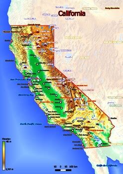 Physical map of California