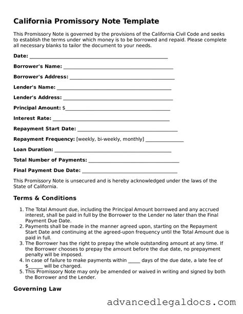 California Promissory Note (loan Agreement) Template