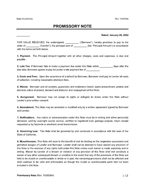 California Promissory Note 1