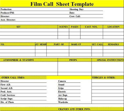 Call Sheet Template | Free Sheet Templates