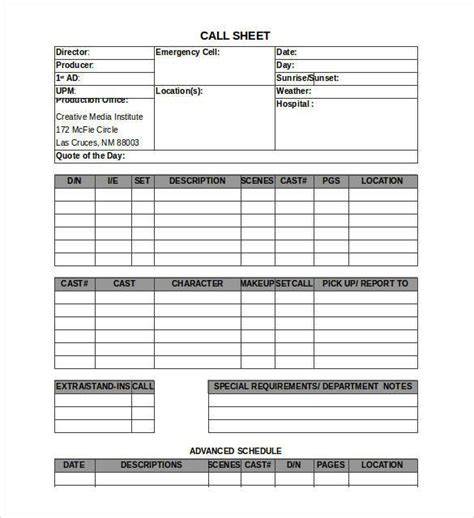 Call Sheet Template - 25+ Free Word, PDF Documents Download!