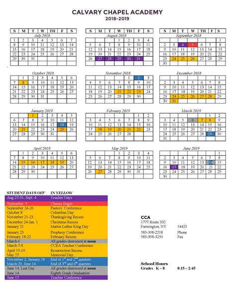 Calvary Chapel Academy Calendar