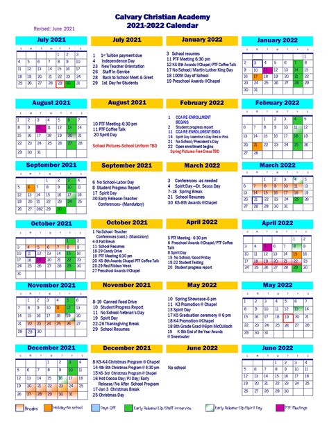 Calvary Christian Academy Calendar