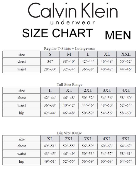 Calvin Klein Size Chart Men