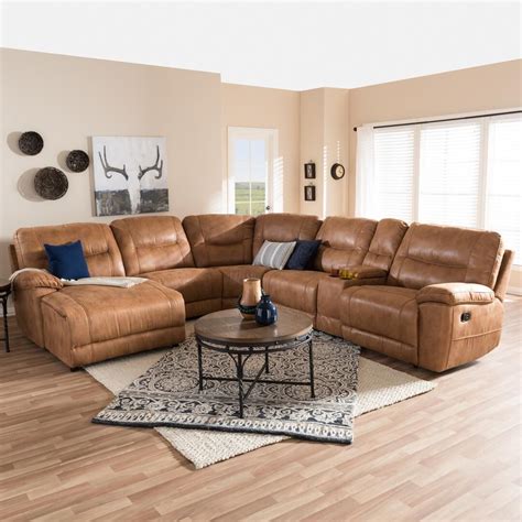 Marille Camel Double Reclining Sofa With Center DropDown CupHolder