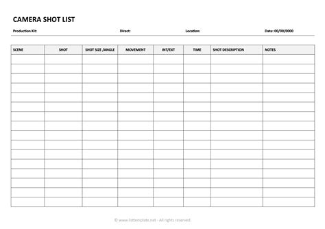 50 Handy Shot List Templates [Film & Photography] ᐅ TemplateLab
