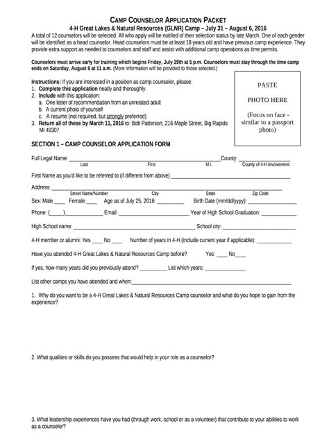 Camp Counselor Application Template