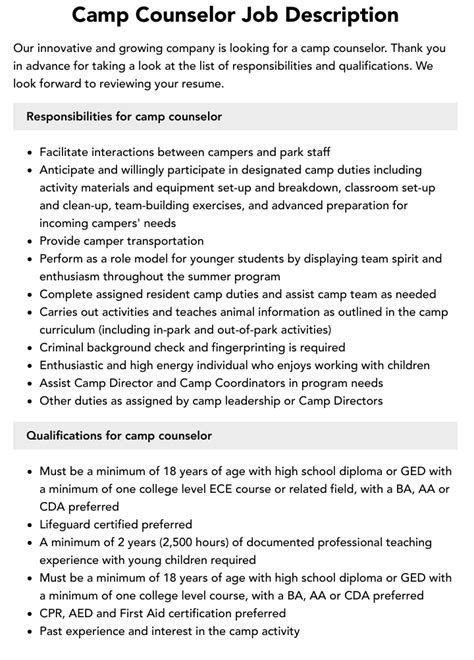 Camp Counselor Responsibilities