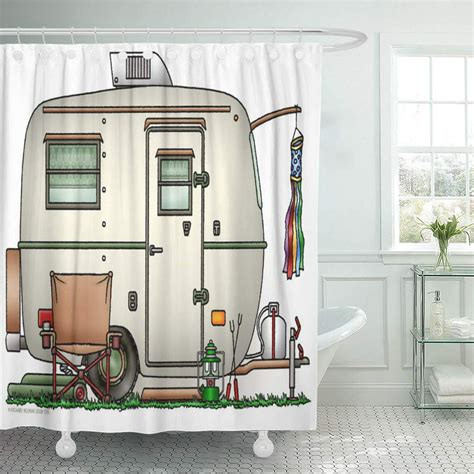 CYNLON Camping Rv Vintage Fifth Wheel Camper Travel Trailer Rally Bathroom Decor Bath Shower