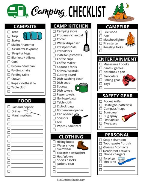 Camping Checklist Printable Free