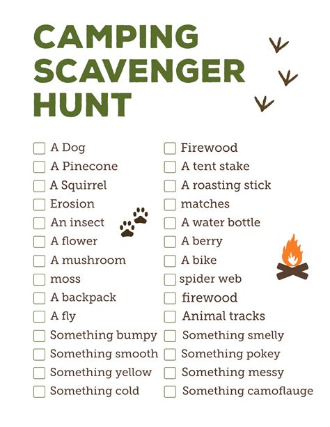 Camping Scavenger Hunt Printable Free