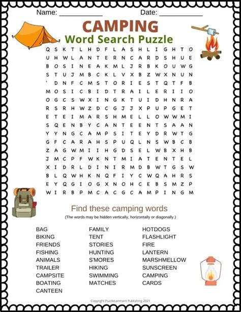 Camping Word Search Printable