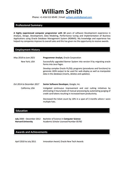 Canada Resume Format Free Download