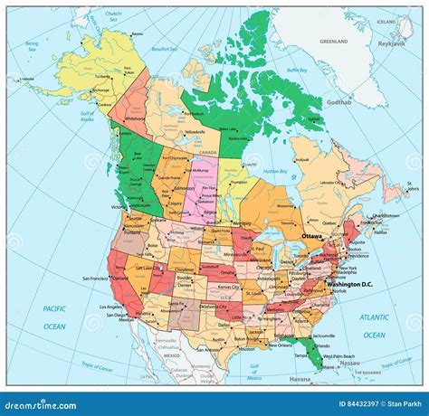 Usa And Canada Large Detailed Political Map Stock Illustration