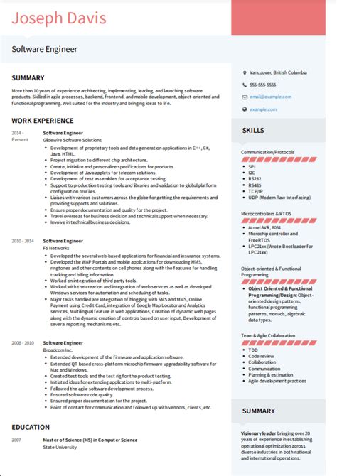 Canadian Resume Sample Software Engineer