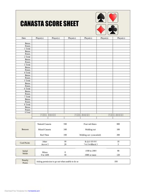 Canasta Score Sheet Free Printable