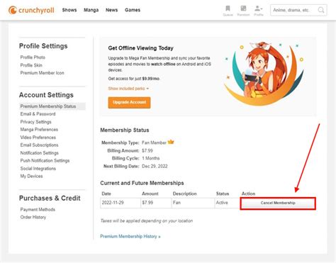 Cancel Your Crunchyroll Subscription Online in Web Browser
