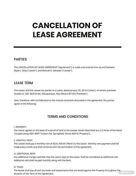 Cancellation Of Lease Agreement Template