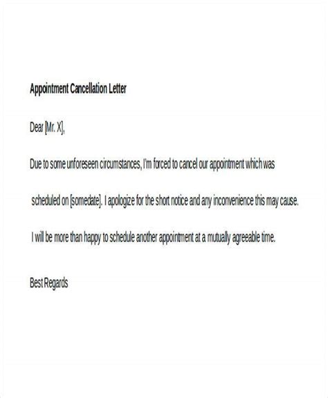 Cancellation of appointment