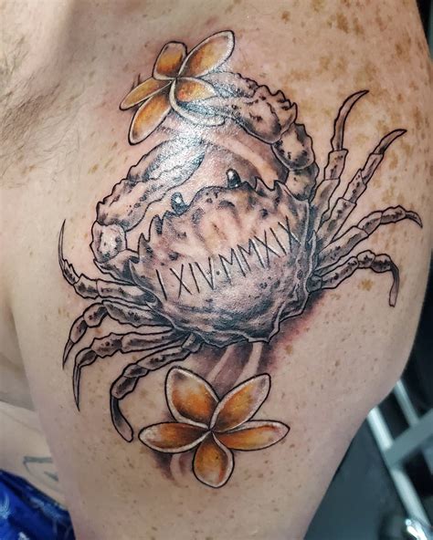 cancer zodiac tattoo with flowers Design of