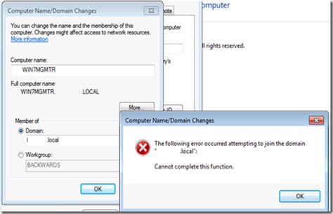 Cannot Complete This Function Join Domain